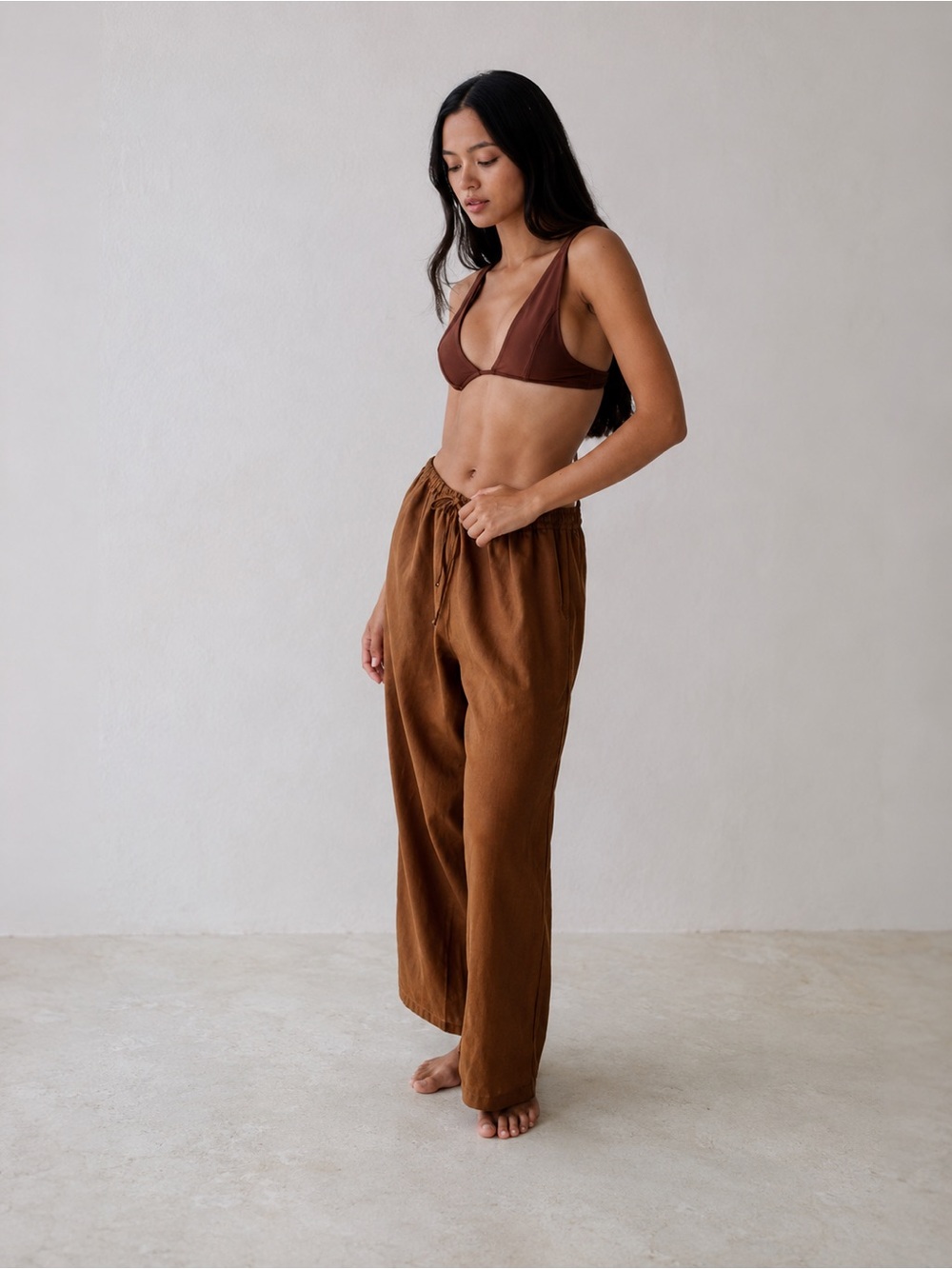 Gillia Hawaii Brown Cotton Wide Leg Drawstring Pants Size S